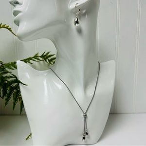 Silver Tone Necklace and Gold Earring Set